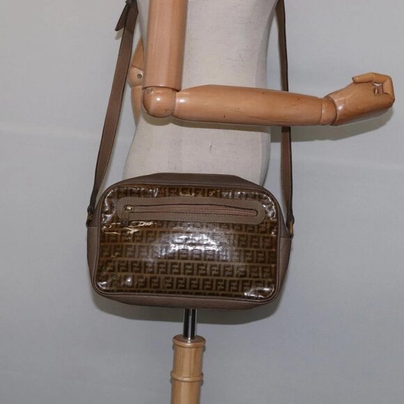 FENDI Zucchino Canvas Shoulder Bag Coated Canvas Beige Auth - Picture 1 of 16